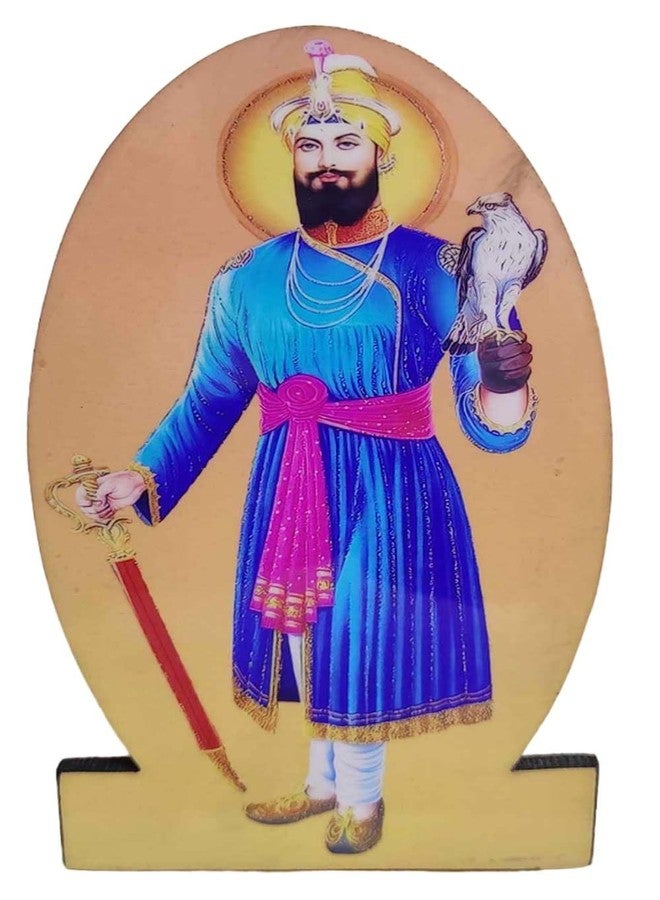 Vils Sikh Guru Shri Guru Gobind Singh Ji Divine Holy Blessing Wall Mount/Table Top Photo Frame Cutout with Back Stand for Pooja/Gift (4.5 inch X 8 inch) - Image 1